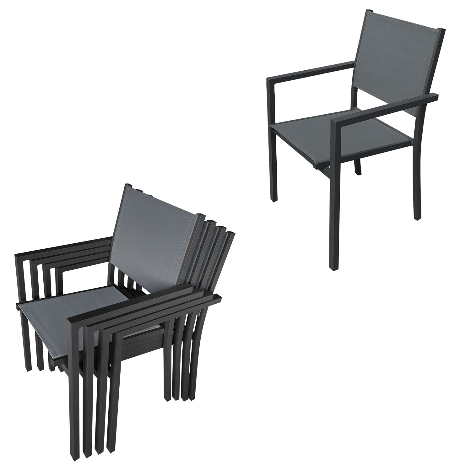 Salon de Jardin Venezia Extensible 90/180 en textilène Gris 8 Places - Aluminium Anthracite