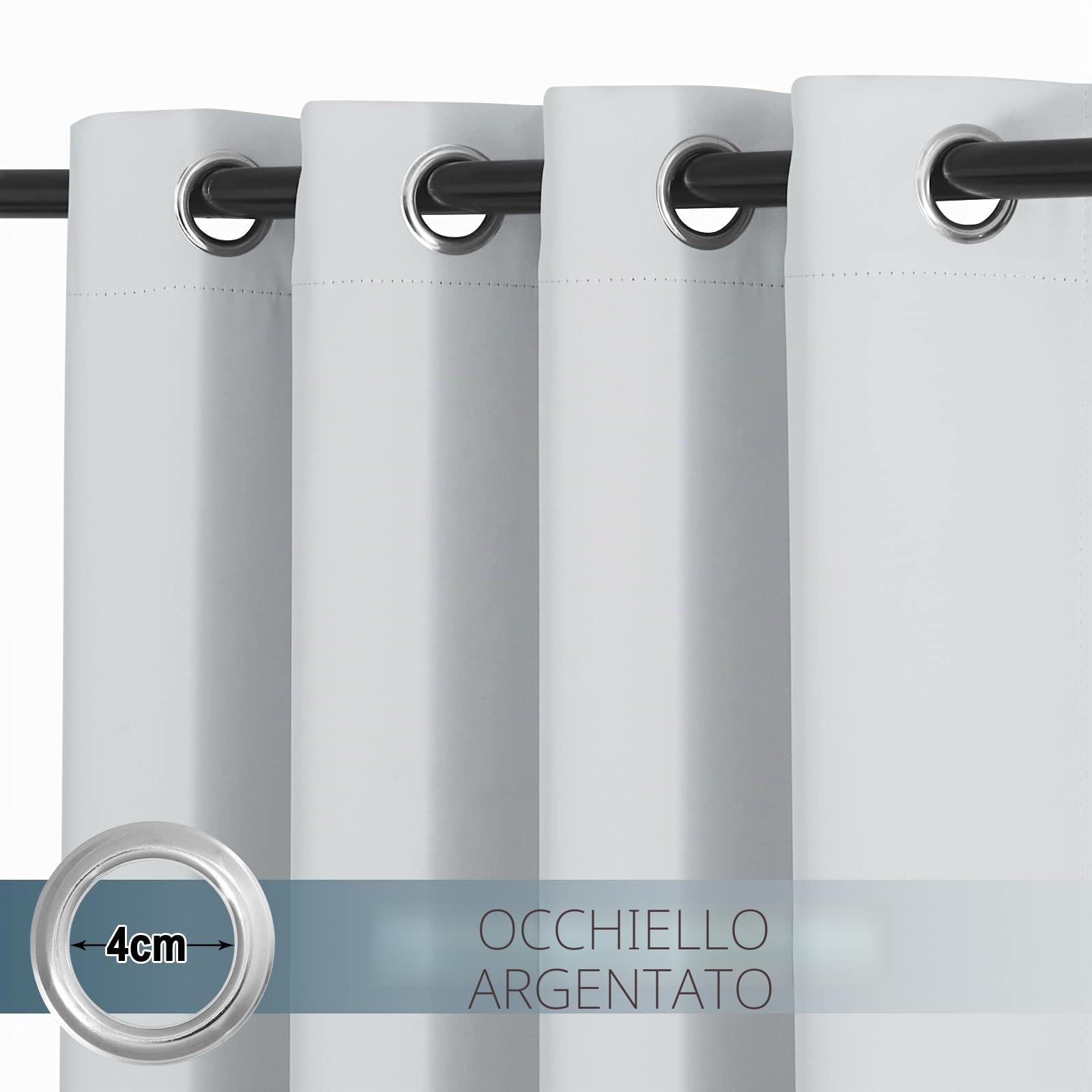 PONY DANCE Tende da Esterno Impermeabile Tende da Sole per Balconi e Gazebo con Anelli (Superiore & Inferiore) Anti-UV Blackout Curtains 2 Pezzi L132 x A243 CM, Bianche Grigio