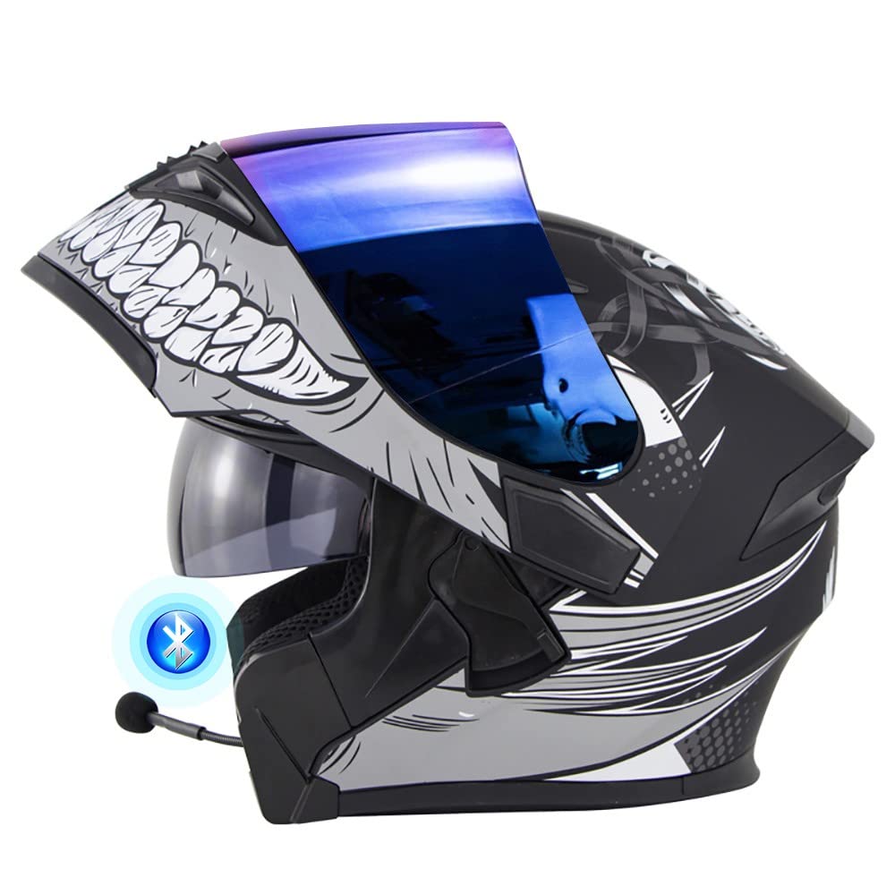 Motorcycle Bluetooth Helmet,Full Face Flip Up Helmet Motorcycle Helmet With Dual Sun Visor Anti-fog ECE Certified High-sound Quality Headset Microphone Unisex