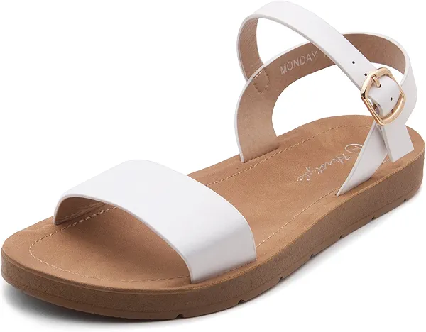 Herstyle Flat Sandals for Women – Open Toe 1 Band Ankle Strap Summer Dressy Sandals, Lightweight Casual Strappy Slip-On Flats with Adjustable Buckle
