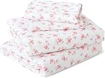 MUXHOMO Ensemble de Draps de 4 Pièces Taille Queen, Ensemble de Draps Doux et Respirants pour Chambre avec Poche Profonde jusqu'à 16", Literie Rafraîchissante et Résistante aux Rides Certifiée Oeko-TEX - Fleurs Roses