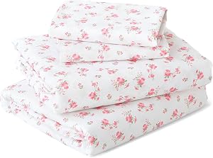 MUXHOMO Ensemble de Draps de 4 Pièces Taille Queen, Ensemble de Draps Doux et Respirants pour Chambre avec Poche Profonde jusqu'à 16", Literie Rafraîchissante et Résistante aux Rides Certifiée Oeko-TEX - Fleurs Roses