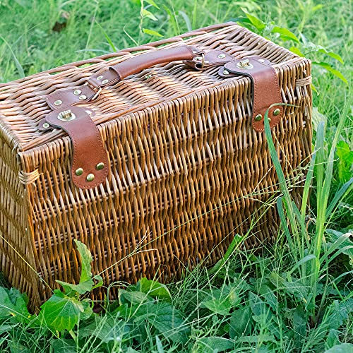Satisinside Picnic Basket For 2 Wicker Picnic Set With Insulated Liner For Camping,Wedding,Valentine Day,Gift - Reinforced Handle, Coffee #TOP7