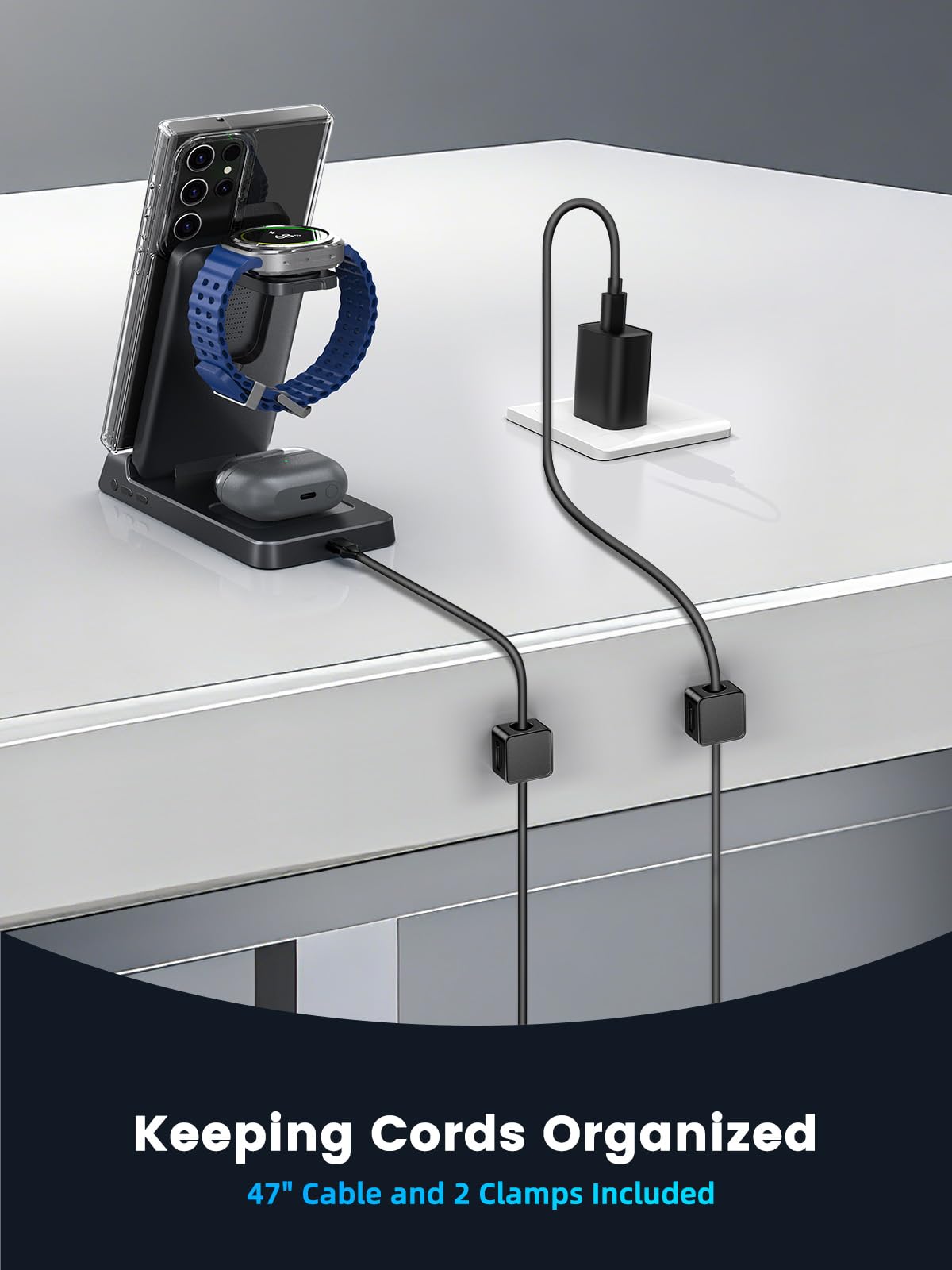 Cargador inalámbrico magnético para Samsung 3 en 1 | Mag Safe - Base de carga para Samsung Galaxy Z Fold/Flip 7/S26 Ultra/S25 Ultra, Galaxy Watch Ultra/8/7/6, Galaxy Buds 4/3 Pro