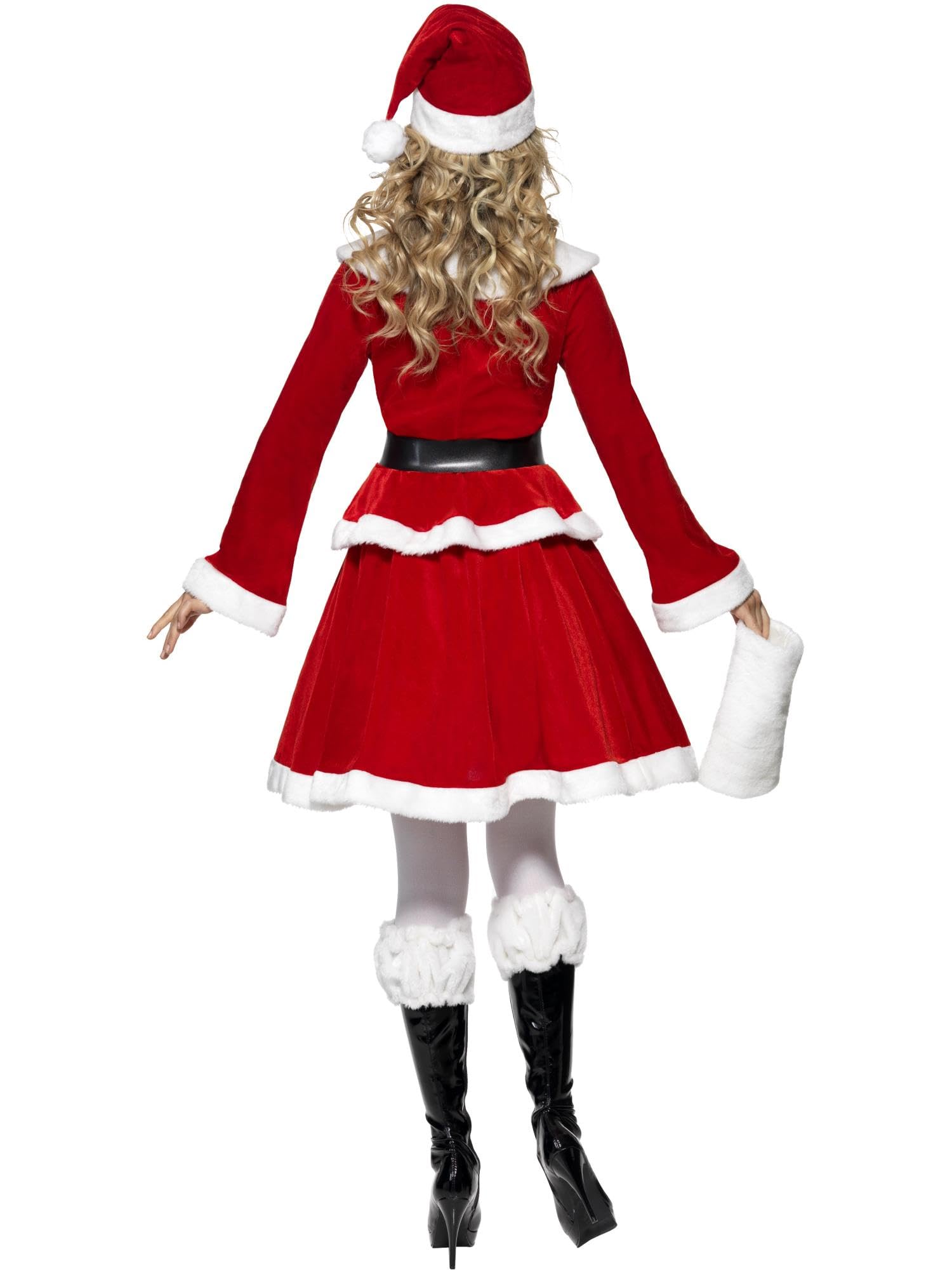 Smiffys Disfraz de Miss Santa, Rojo, con chaqueta, falda, gorro, cinturón y manguito Halloween, Carnaval
