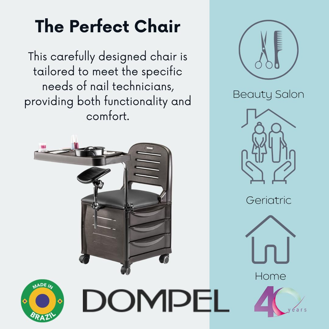 DOMPEL Carrito Silla de Manicura/Pedicura con Ruedas Veneza - Mesa/Carro con Cajones - Peluquería, Belleza, SPA - Made IN Brasil - Negro