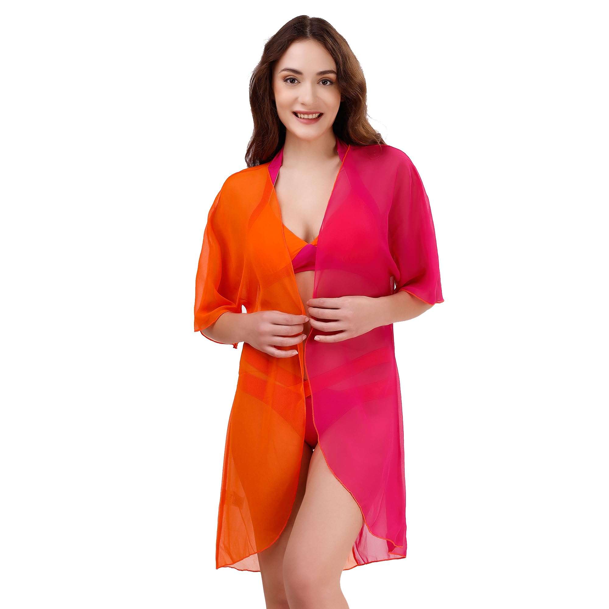 soie Aqua Swimwear Half and Half Colour Blocked Front Open Kaftan Shrug Cover up-picture-1
