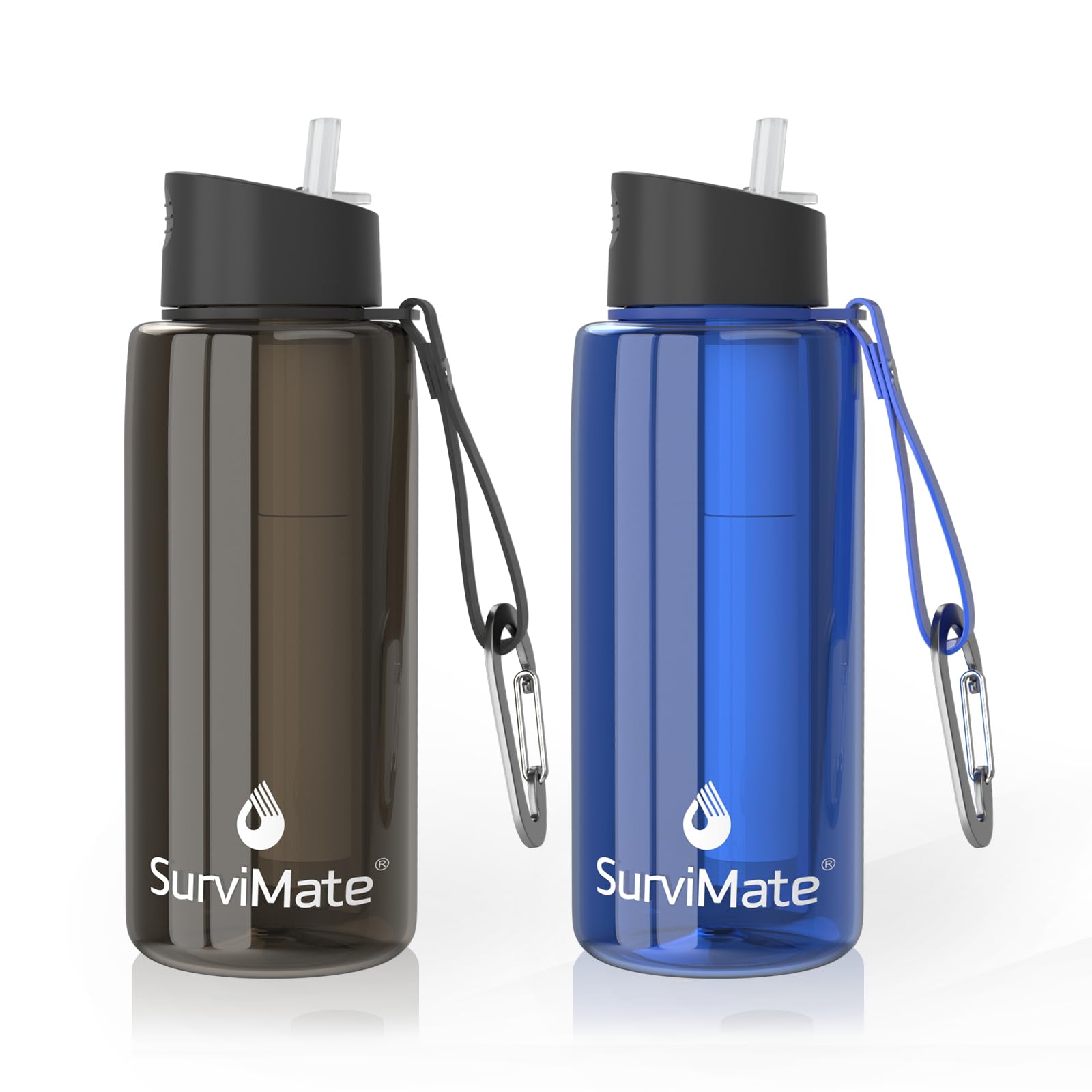 SurviMate Purified Water Bottle for Camping, Hiking, Backpacking and Travel, BPA Free with 5-Stage Intergrated Filter Straw
