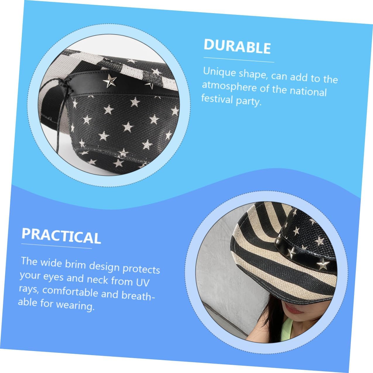 MAGICLULU American Flag Cowboy Hat Unisex Straw Sun Hat Black Stripe Vintage Western for Summer Outdoor and Festival Wear