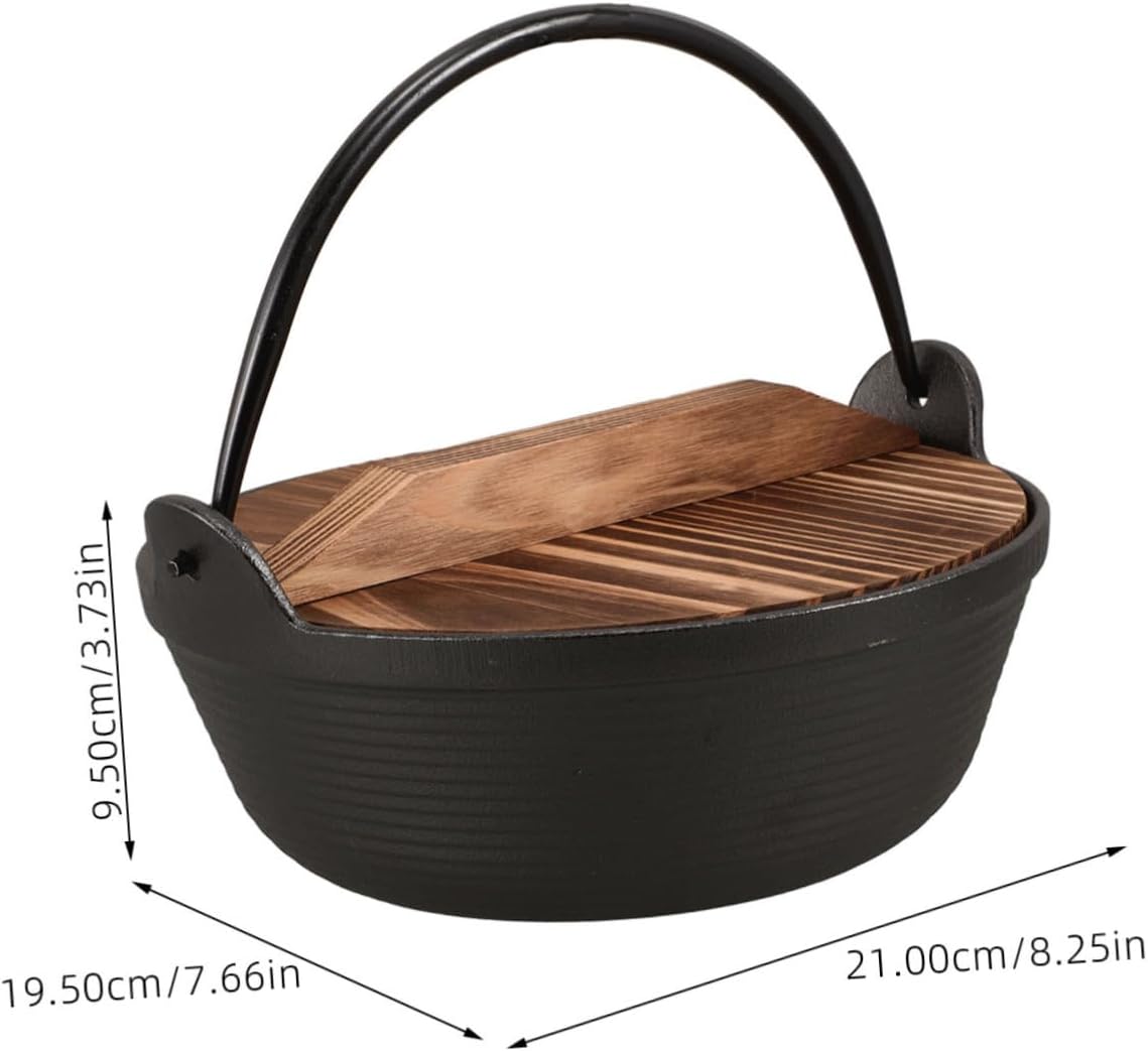 1set Cast Iron Camping Cookware with Lid Japanese Style Outdoor Cooking Pot for Family Meals Hanging Design Versatile Iron Cooking Pot for Camping and Home Use