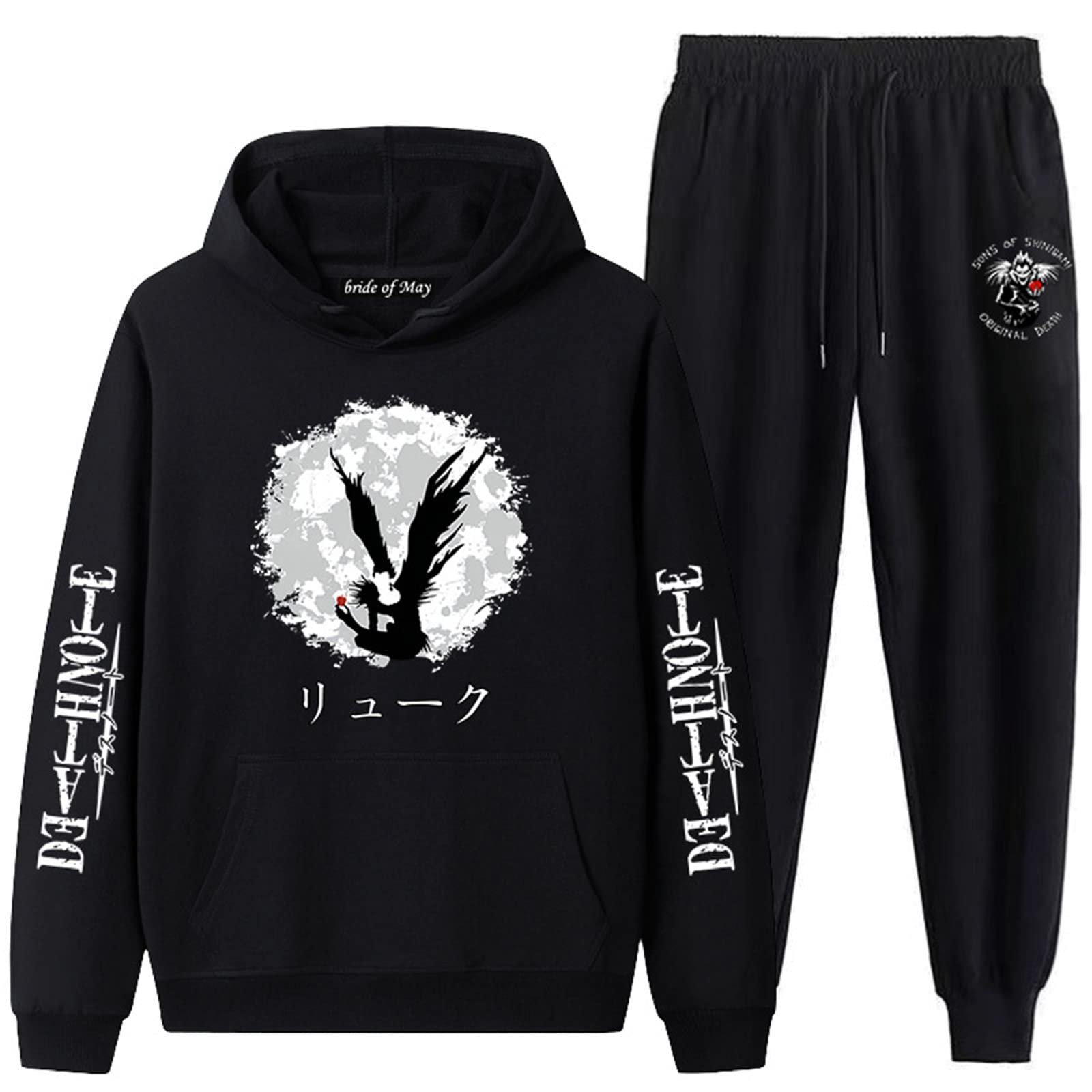 Oneforus Men's # 1 Death Note Tracksuit Two Piece Set Japanese Anime Ryuk Printed Hoodie And Jogger Pants Set For Wo