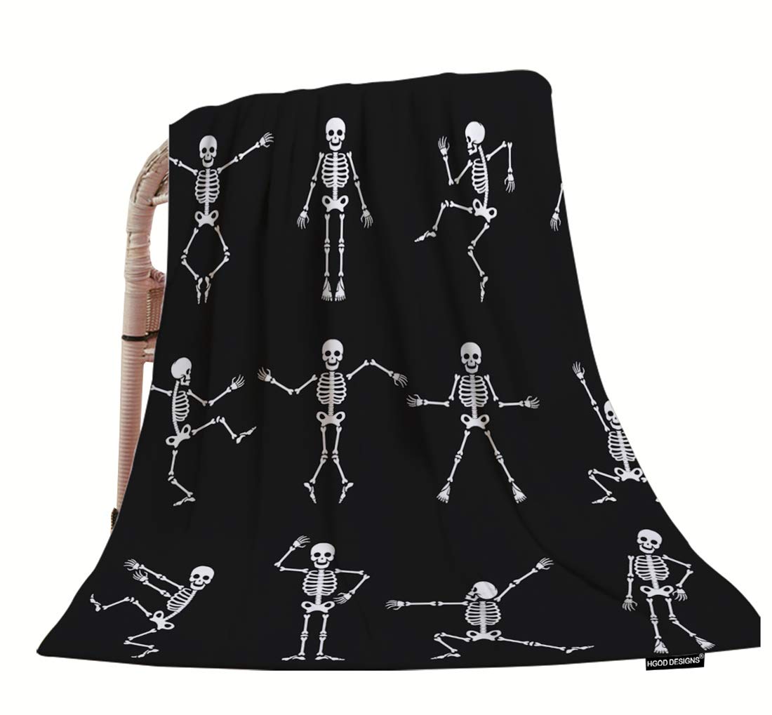 HGOD DESIGNS Skeleton Throw Blanket,Funny Cartoon Dancing Skeleton Body Soft Warm Decorative Throw Blanket for Baby Toddler or Pets Cat Dog 30