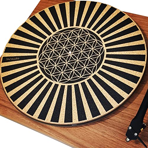 Tazstudio Premium Slipmat - Cork Turntable Mat For Better Sound Support On Vinyl Lp Record Player - Cork Mat Original Art Design - Psychedelic Geometric The Flower Of Life (4Mm Thick) #TOP10