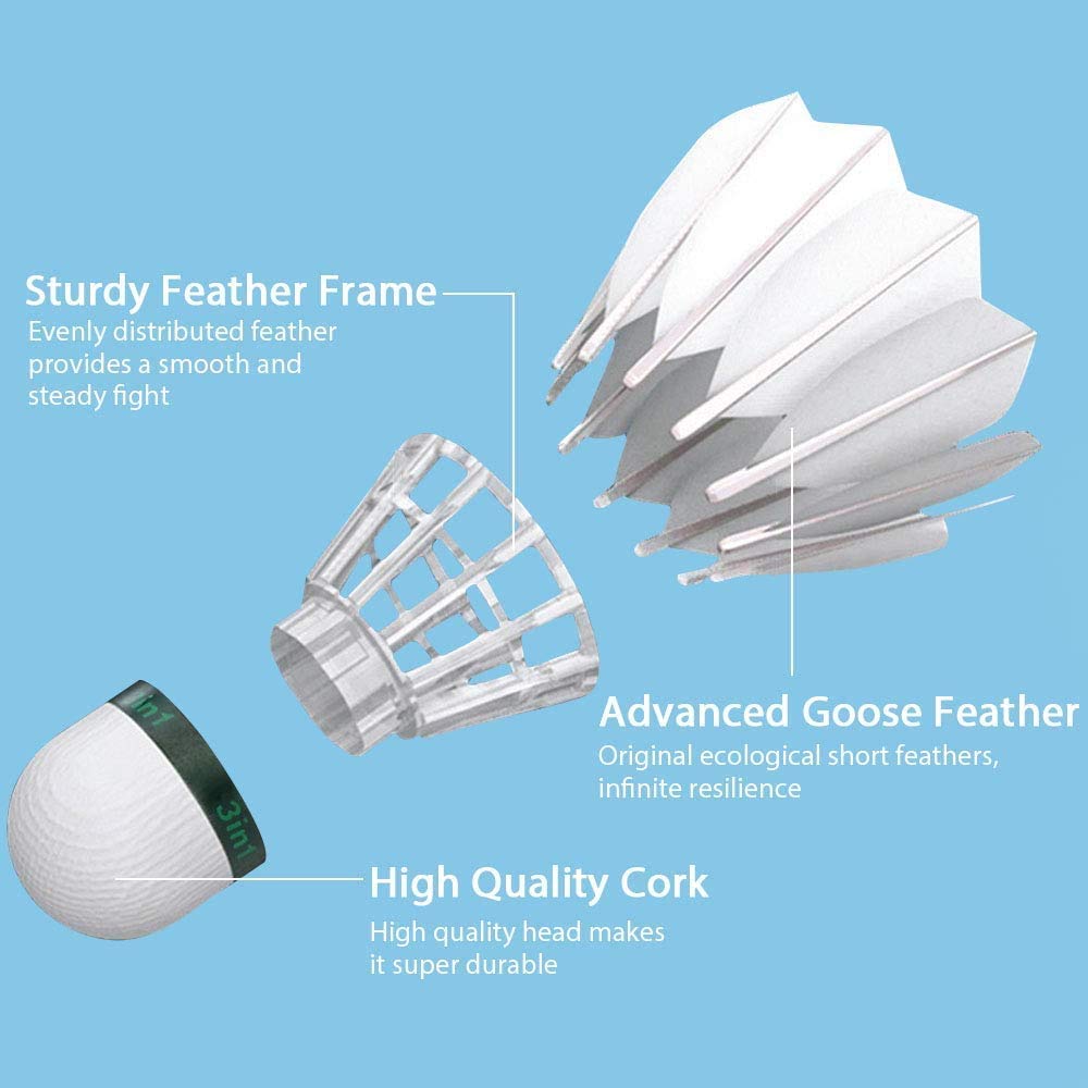 Generic Badminton Set de 12 Pièces, Badminton pour Intérieur et Extérieur, Entraînement à Grande Vitesse, Plumes d'Oie et Bois Composite, Durable et Stable