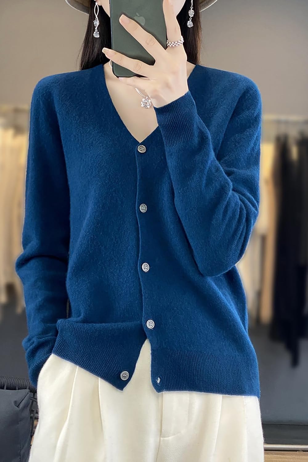 100% Merino Wool Sweaters Women's Fall Winter Female Cardigan V-Neck Sexy Knitted Long Sleeves New Simple(015) - Image 2