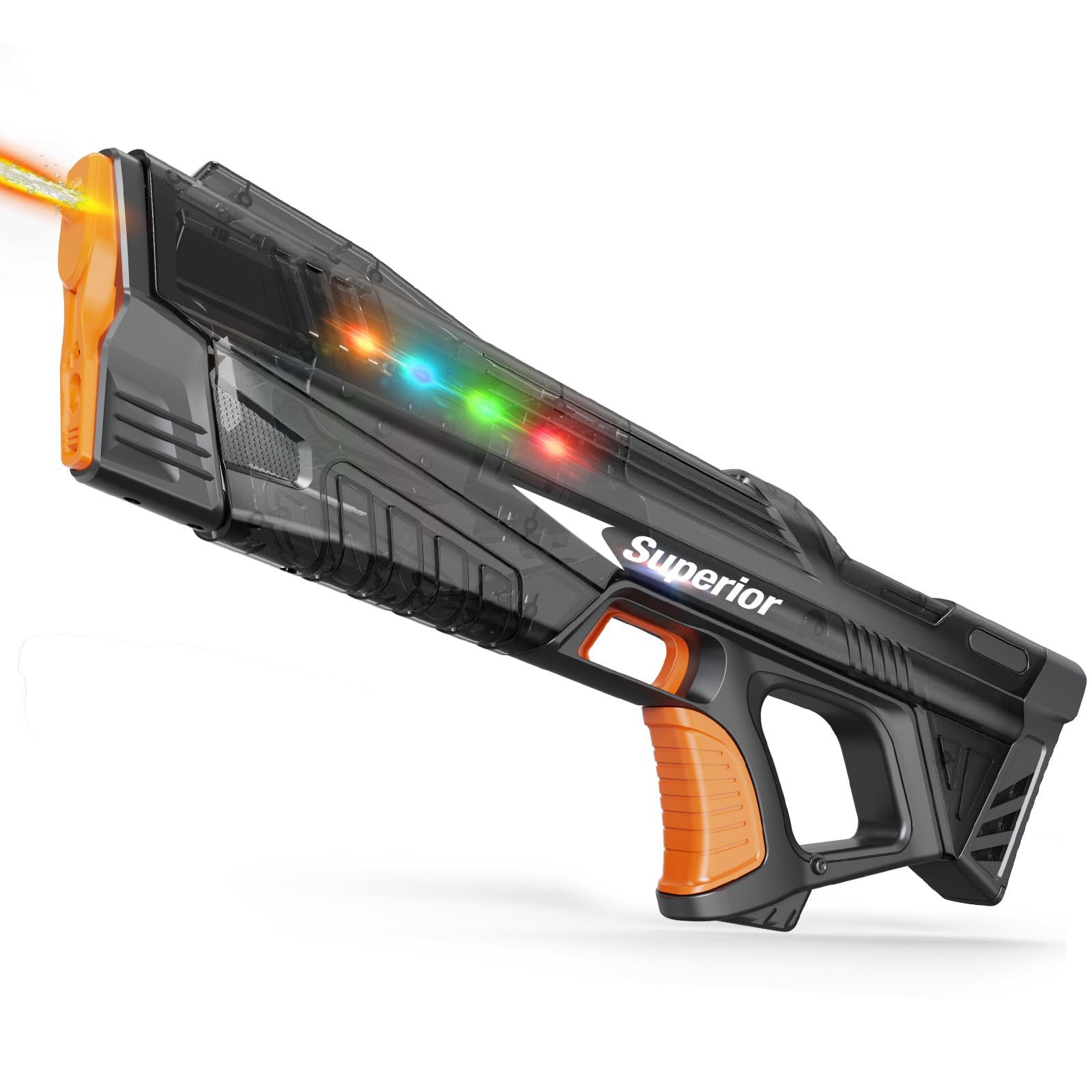 Electric Water Gun for Adults & Kids with Colorful LED Light,Automatic Fill Up Water Blaster Squirt Guns with Flashing Head,Range up to 32FT, Summer Outdoor Toy for Swimming Pool Beach Party (Black) - 1