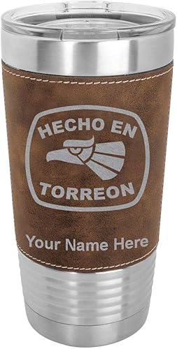 Vista 14 de LaserGram 20oz Vacuum Insulated Tumbler Mug, Hecho en Torreon, Personalized Engraving Included (Faux Leather, Gray)