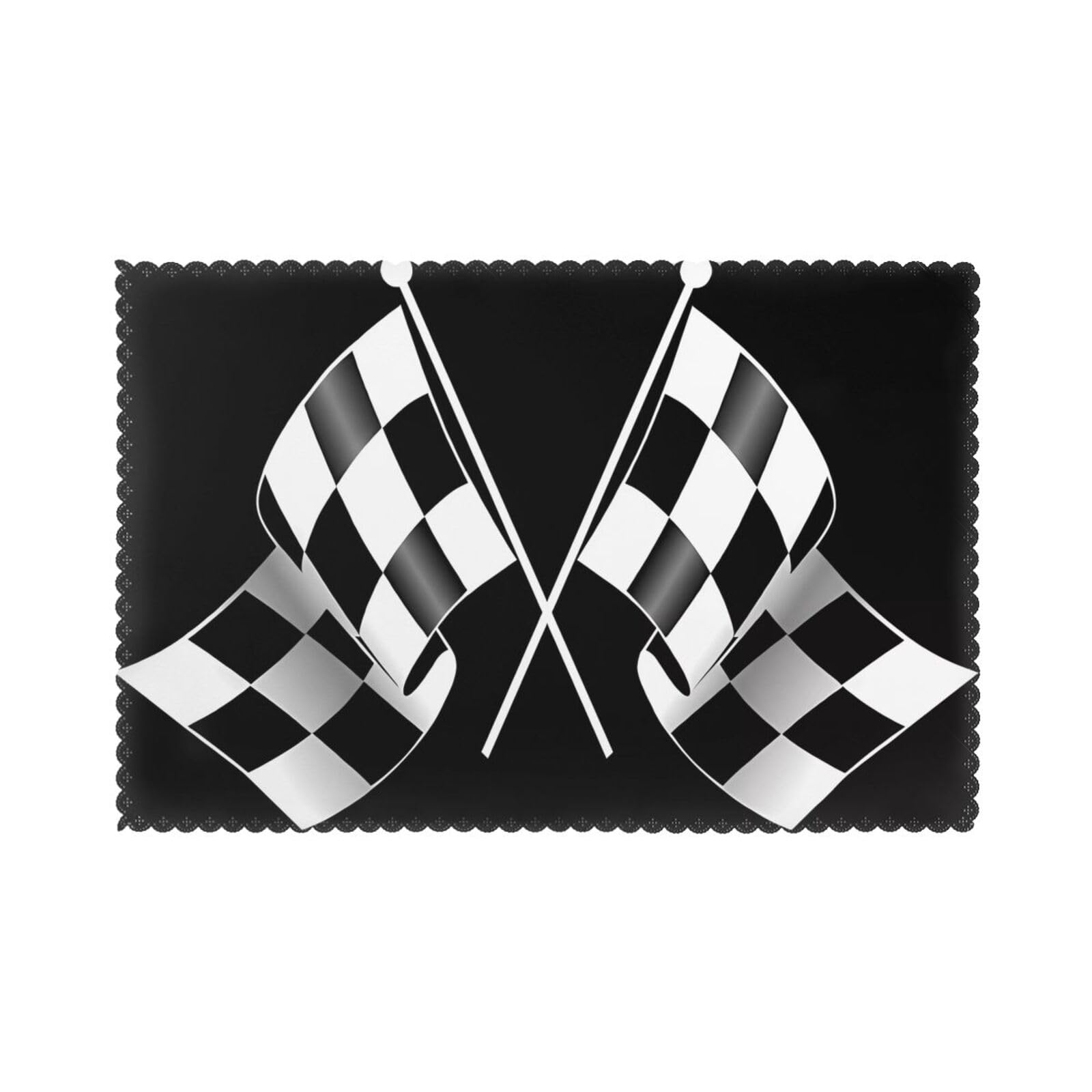 Yugtaee White Black Formula Checkered Flags Pattern Printed Placemats For Dining Table Set Of 6 Thick And Sturdy Design For Excellent Wear Resistance, Good Wrinkle Resistance