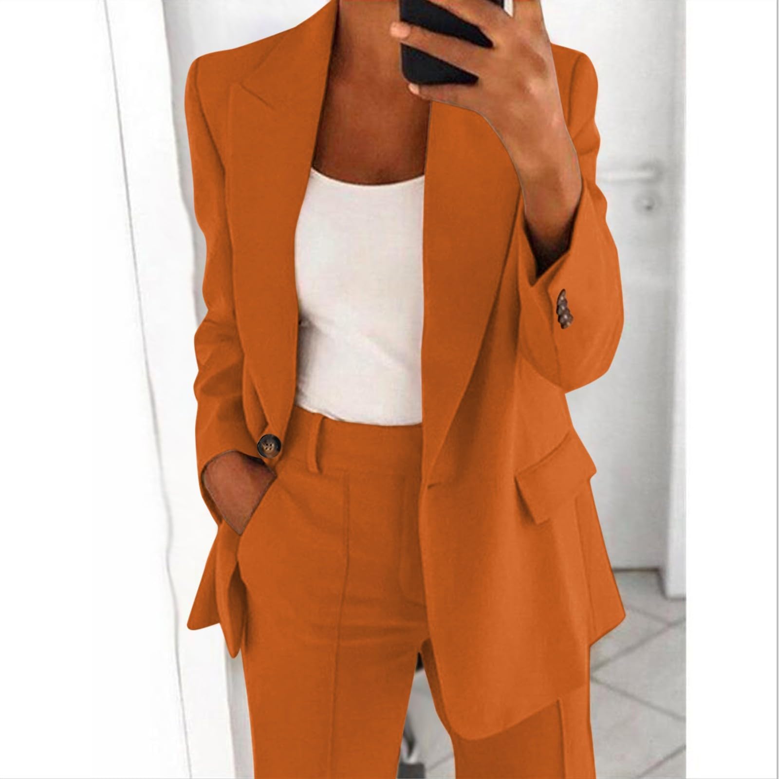 Traje Mujer Dos Piezas, Blazer Americana Elegante con Pantalón a Juego, Conjunto Formal Casual para Oficina, Negocios y Eventos