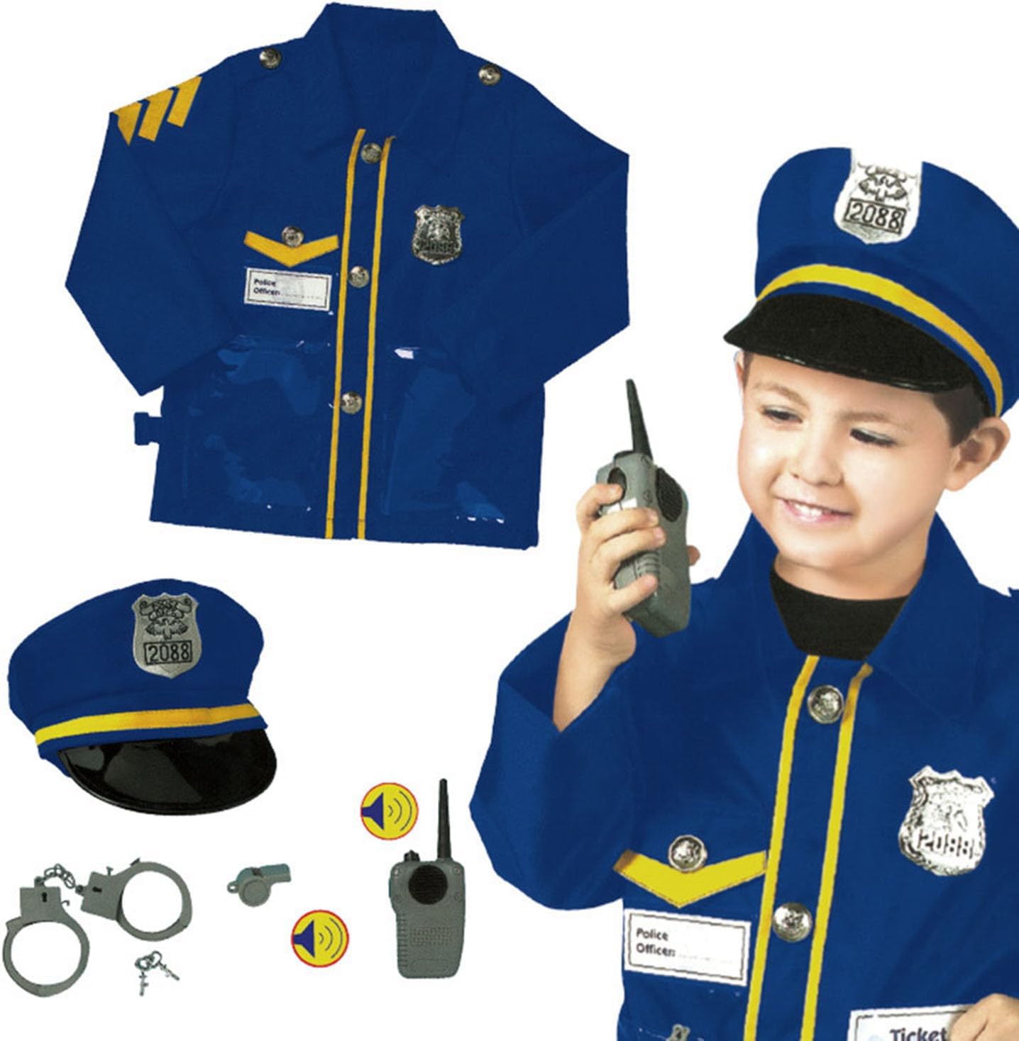Police Costume for Kids, Policeman Costume for Boys, Police Officer Costume,Police Dress Includes Shirt, Hat for Dress Up Party, Role-playing, Idea Gift for Boy and Girls Ages 3-6 Years Birthday Gift
