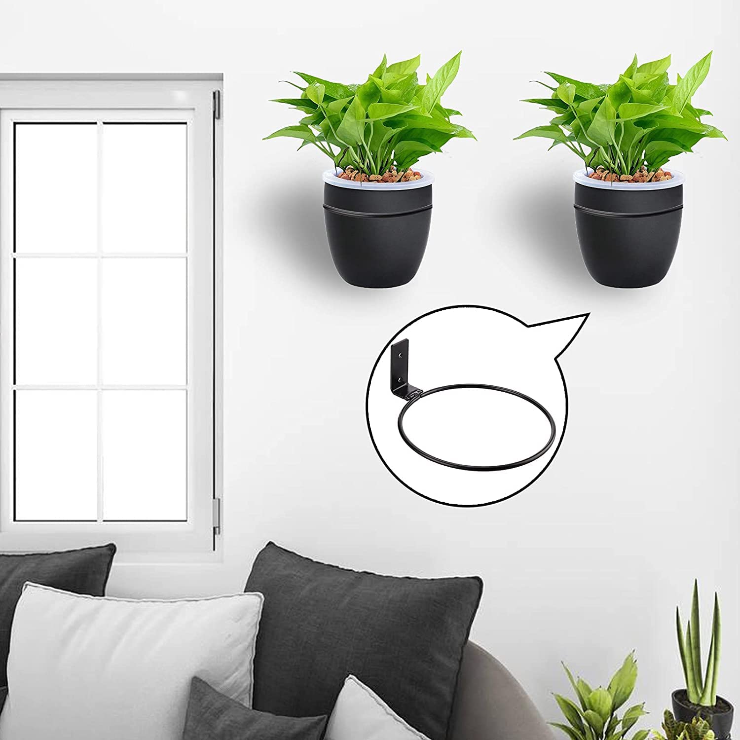 3 Anelli Porta Piante In Metallo Nero 20,5 Cm | Ganci A Muro Per Vasi Appendere | Supporto Per Fiori Interni Ed Esterni | Decorazione Balcone Giardino