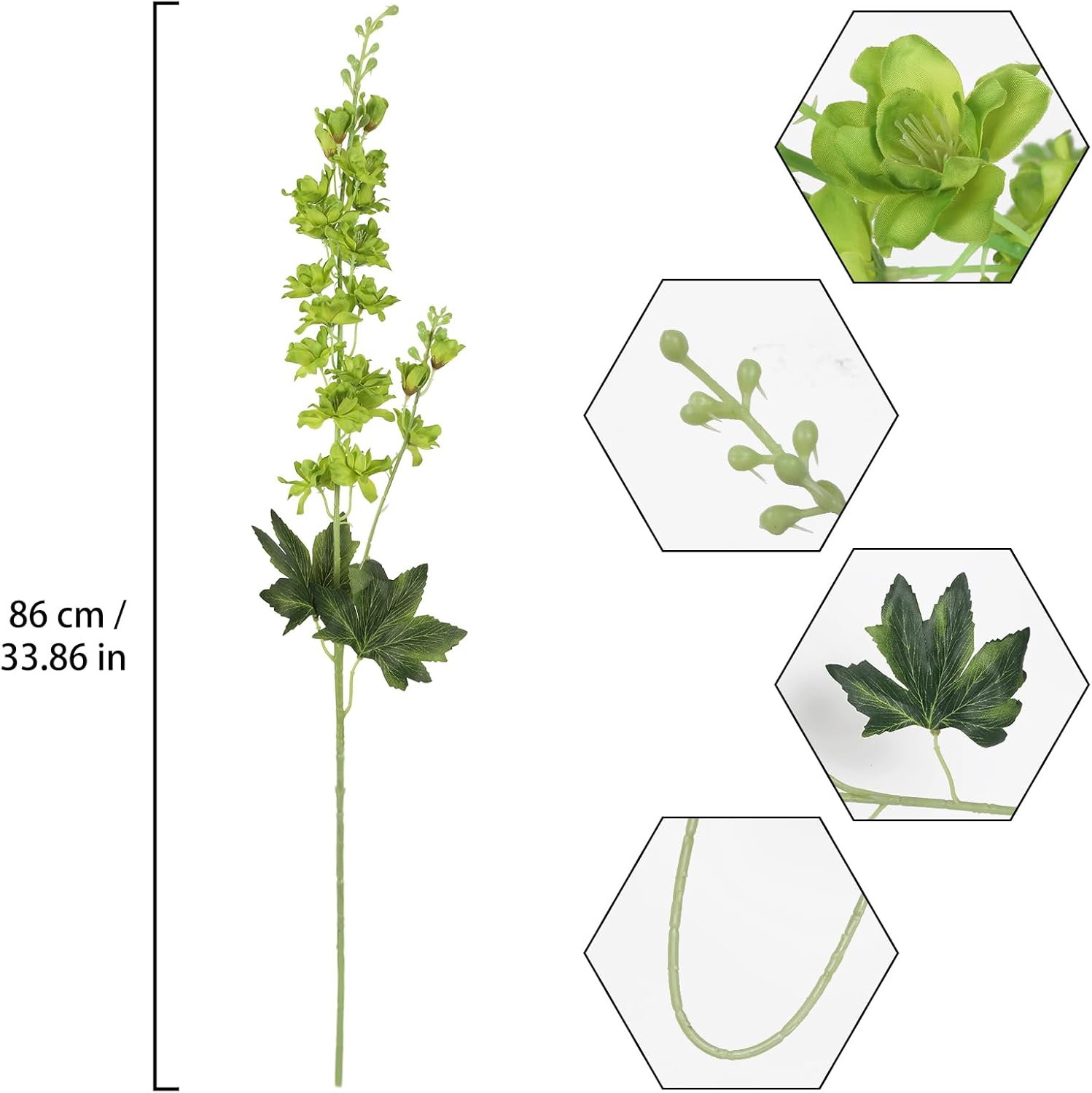 8PCS Long Stem Green Delphinium Artificial Flowers 33.5'' Fake Larkspur Flowers Faux Flower Stems for Tall Vase Home Wedding Garden Table Decor(Green)