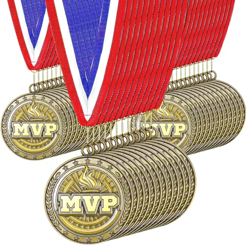 Kaxtde Lot de 36 médailles dorées avec inscription MVP, médailles de football pour enfants, en plastique, médaille d'or pour le sport, les compétitions,...