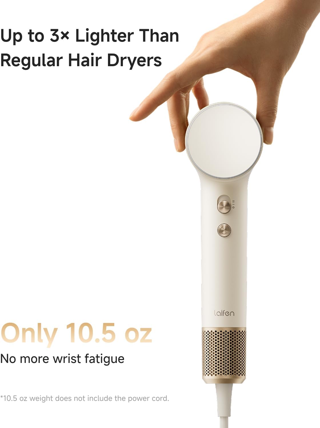 Laifen MINI Hair Dryer, Lightweight and Compact High Speed 200M Ionic Blow Dryer with 110, 000 RPM Powerful Motor for Fast Drying, Low Noise, Hairdryer with Magnetic Nozzle, Child Mode - Image 3