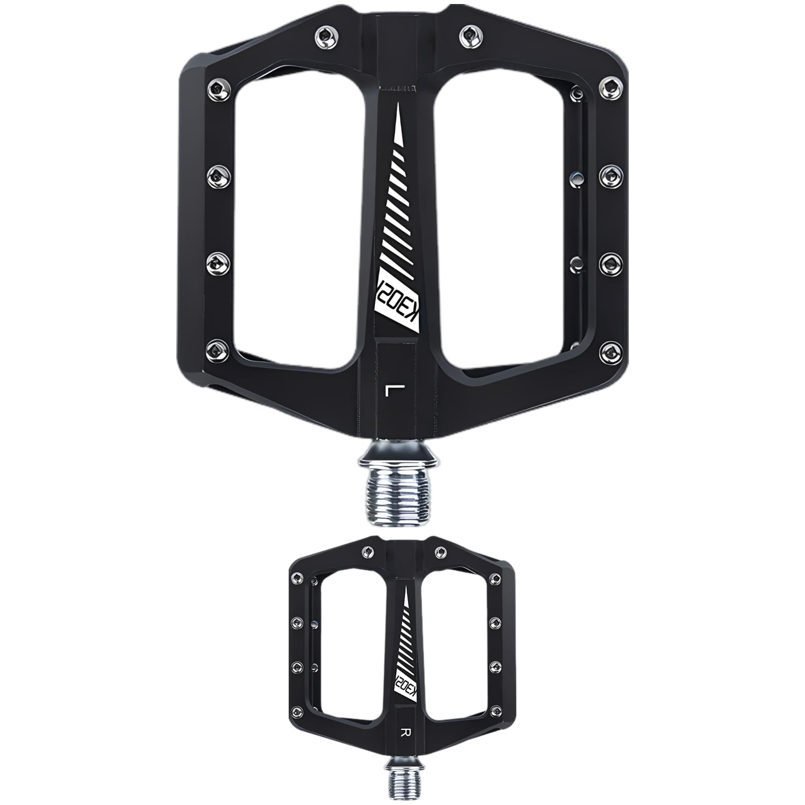 Mountainbike-Pedale K3021ST, Plattform aus Aluminiumlegierung mit Titanachse, 4 abgedichtete Lager, 96 x 95 mm, MTB-Pedale aus Aluminium für Radfahren und Gelände, Schwarz