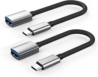 محول كابل مضفر USB-C الى USB-A او تي جي من قطعتين وصلة سلك ذكر نوع C انثى USB 3.0 A متوافقة مع ماك بوك برو اير وجالاكسي S20 S20+ S10 نوت 9 وال V40 G6 وجوجل بيكسل 2 XL والمزيد.، أبيض