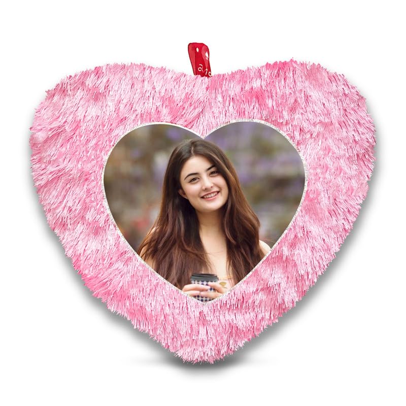BMRGIFTS Fur Personalized Gift Photo Cushion for Boyfriend Girlfriend Husband Wife on Occasions Valentine's Day Birthday Anniversary Special Love Gift Heart 15x17 inch, Pink (PC43)-image-47