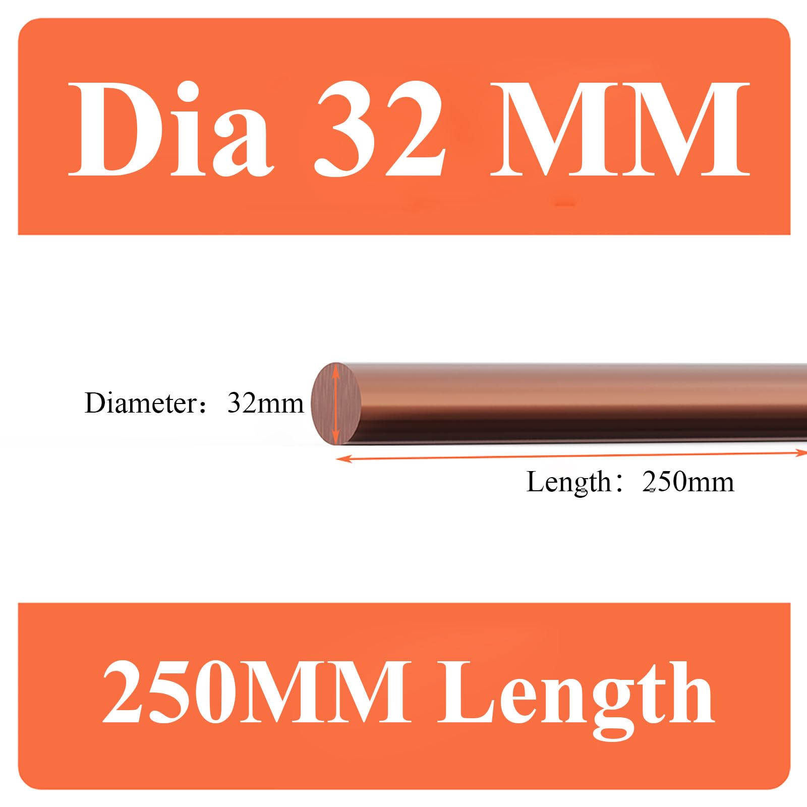 COYOUCO Pure Copper Round Rod 32Mm Dia, 150/200/250Mm Length Bare Copper Metal Rod for Metal Craft Hobbies, Electrical And Industry,32 * 250mm