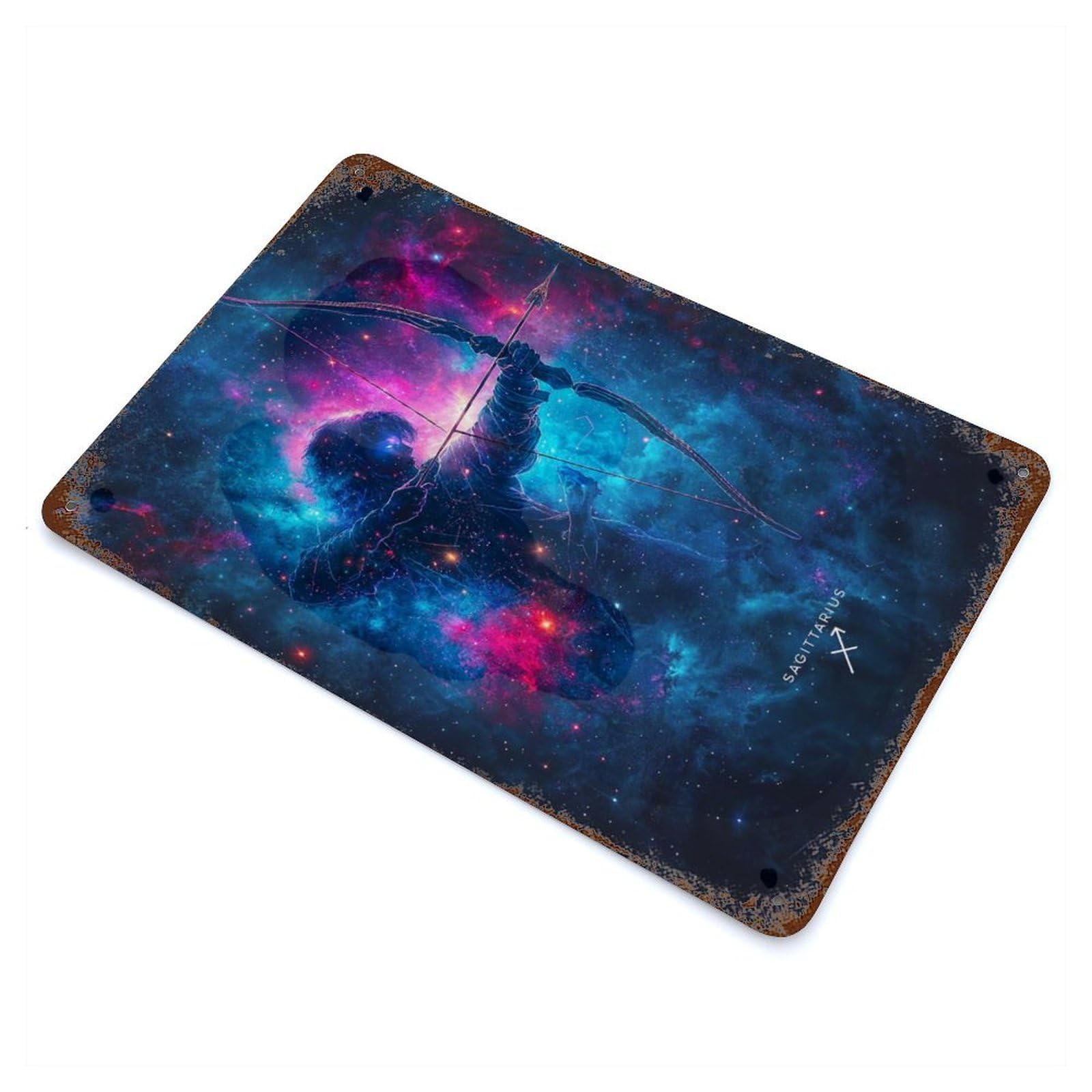 Sagittarius Zodiac Art Aged Metal Wall Plaque 11.8"x7.9", Decorative Metal Wall Art for Garage, Pub Or Kitchen