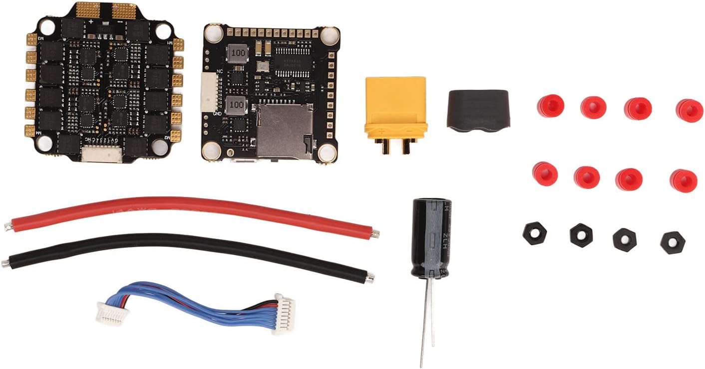 Image showing the Keenso F4 V3S PLUS ESC and Flight Controller boards with various connection points and pads visible.