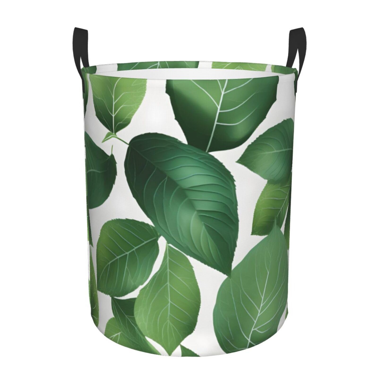 S Collapsible Round Herb Plant Leaf Print Laundry Hamper