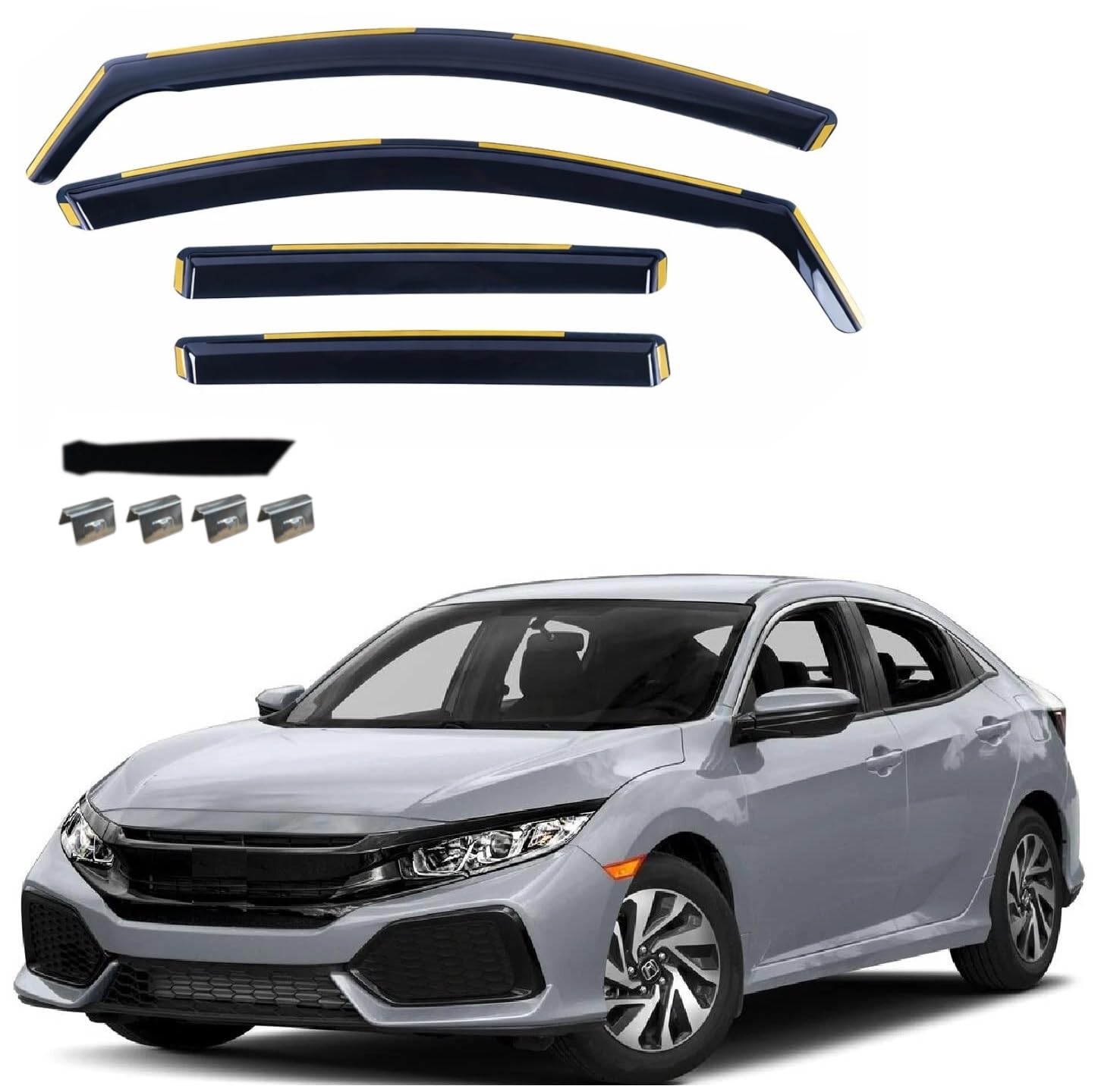 Kit 4 Deflettori Aria Nero Fumé Trasparento Antivento per Finestrini Laterali Anteriori e Posteriori Compatibile con Honda Civic X FK8 Hatchback 2016-2022