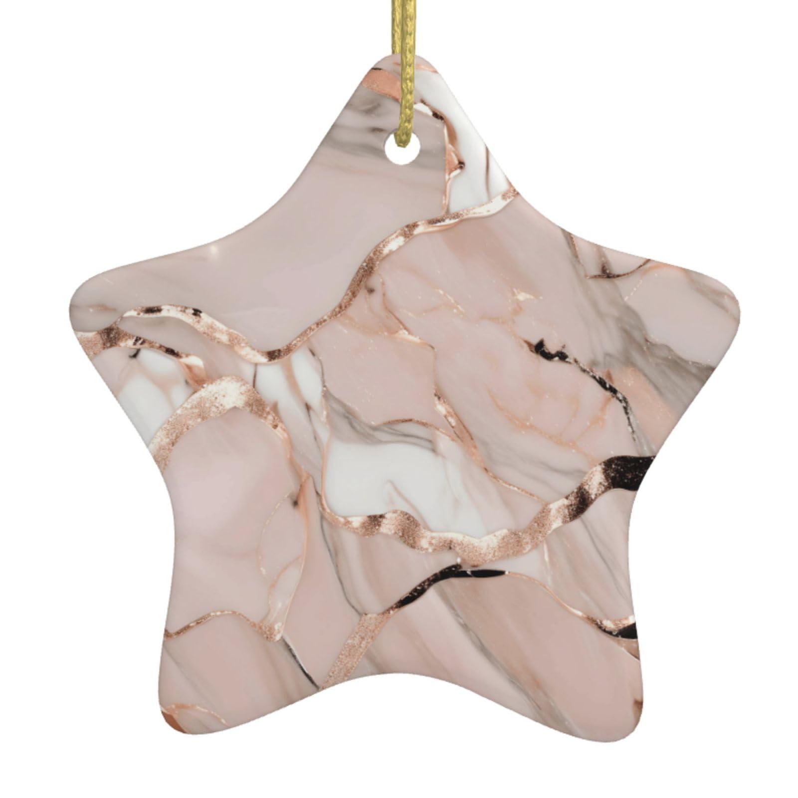 Rose Gold Marble Print Christmas Ornaments, Ceramic Hanging Ornament, Round Shape Decorations