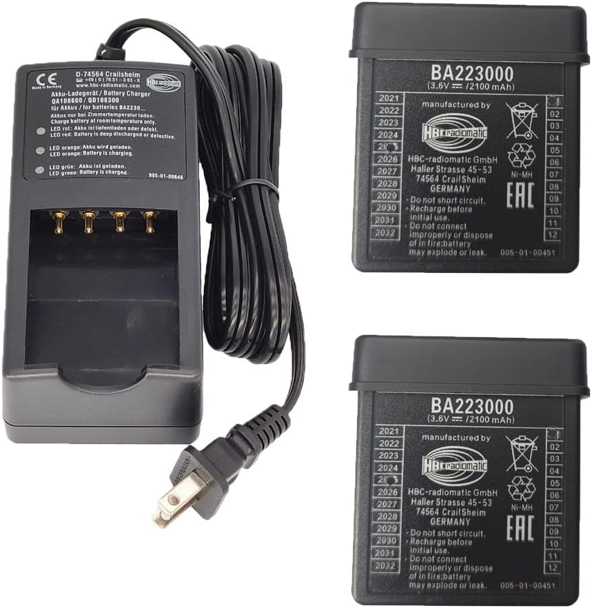 (1*Charger+2*Battery) BA223000 3.6V 2100mAh NiMH Rechargeable Battery with 110V-220V D-74564 QA108600 QD108300 Charger, for HBC Pump Truck Crane Remote Control Battery ﻿