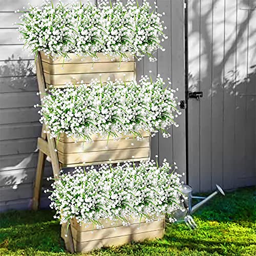 Binduo 6Pcs Outdoor Artificial Plants Spring Flowers Fake Daffodil Uv Resistant Faux White Plastic Flowers Hanging Planter For Balcony Farmhouse Kitchen Bathroom Garden Window Box Porch Summer Decor #TOP1