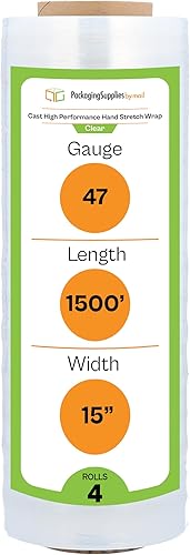 Miniatura 51 de PSBM - Envoltura elástica, paquete de 4, 18 pulgadas x 1000 pies, calibre 120, adherencia de plástico transparente, rollos de película elástica a