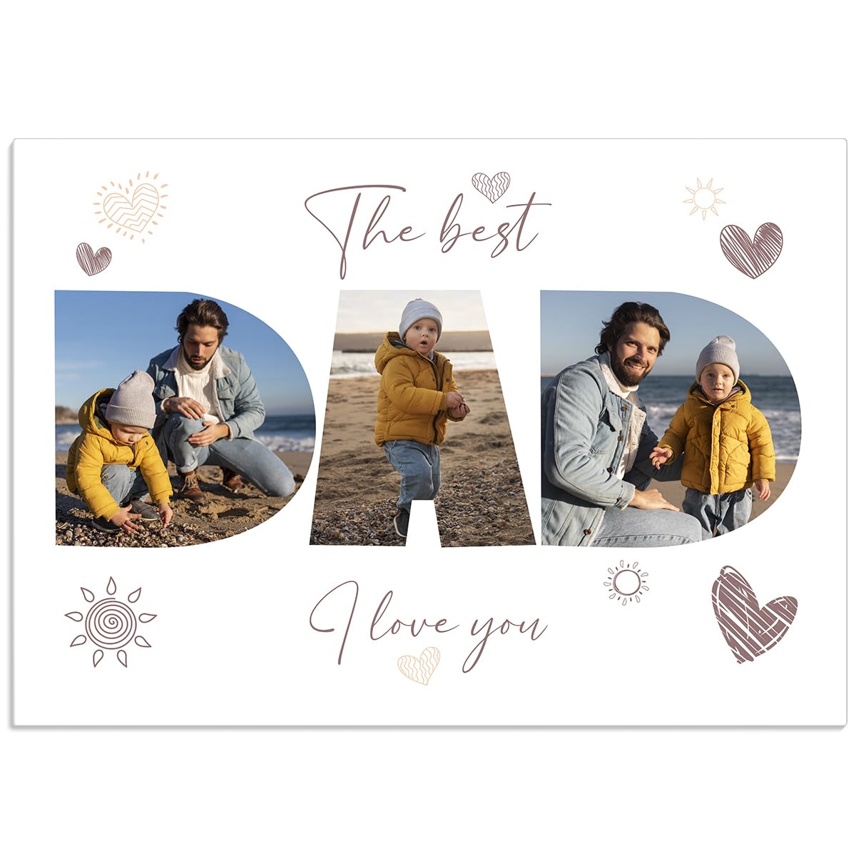 Pictalia - Custom Photo Poster, Personalised Fathers Day Gift Ideas, Personalised Dad Gifts, Daddy Canvas, Father decorations, A4, A3, A2 Frame, Customised Text