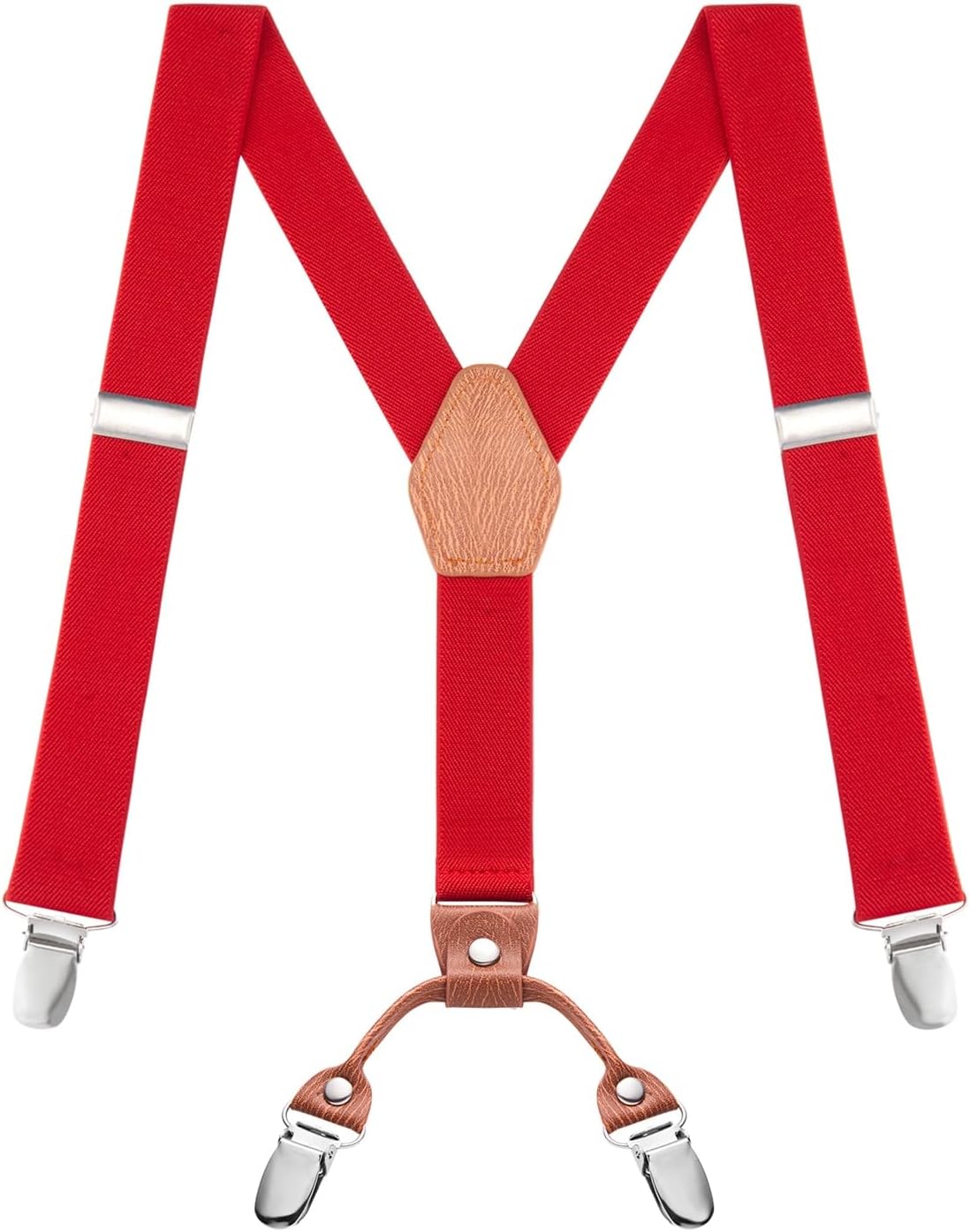 Buyless Fashion Adjustable Suspenders for Kids - 26" Elastic Straps 1" - Leather Y Shape Back - 5151
