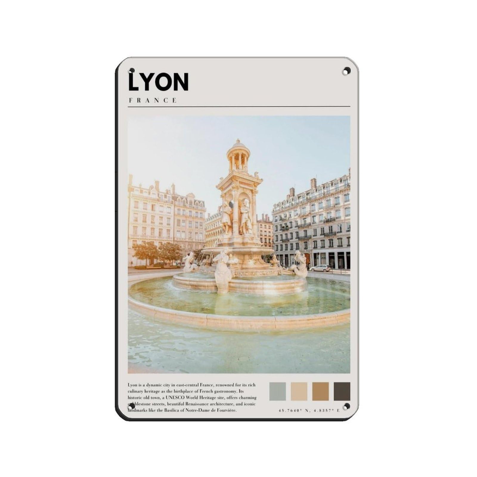 Lyon France Poster French Art Tin Sign Vintage Metal Pub Club Cafe Bar Home Wall Art Decoration Poster Retro 8x12inch(20x30cm)