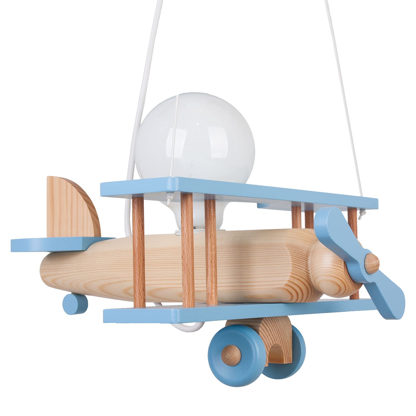 IPP Lampadario a Sospensione per Cameretta Bimbi, Lampada Aereo in Legno Colorato, 32x30 cm (Celeste - Legno)