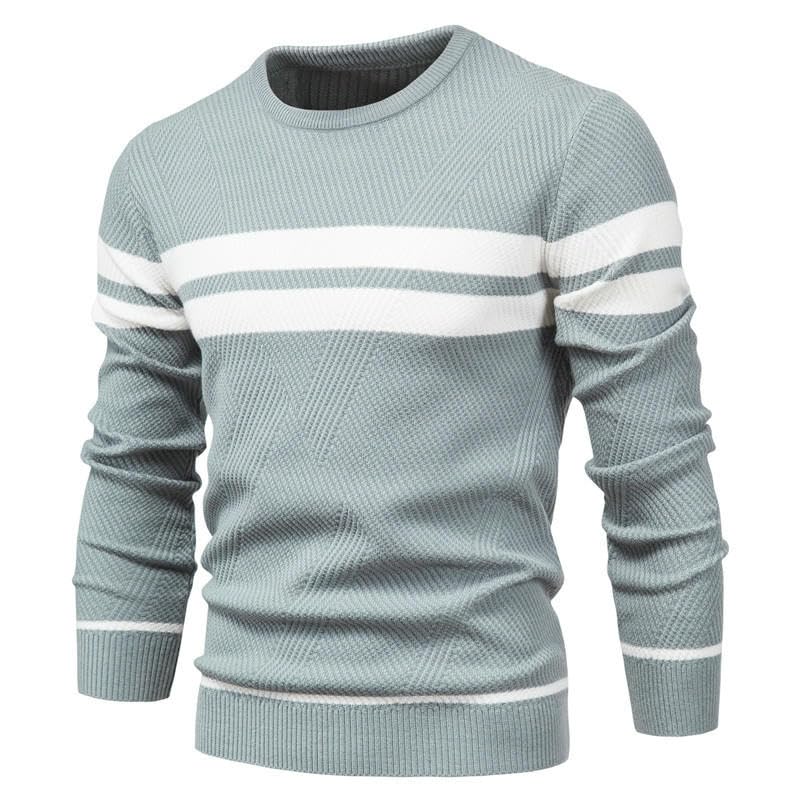 USTZFTBCL Men's Autumn Winter Casual Color Block Striped Round Neck Pullover Knit Sweater2