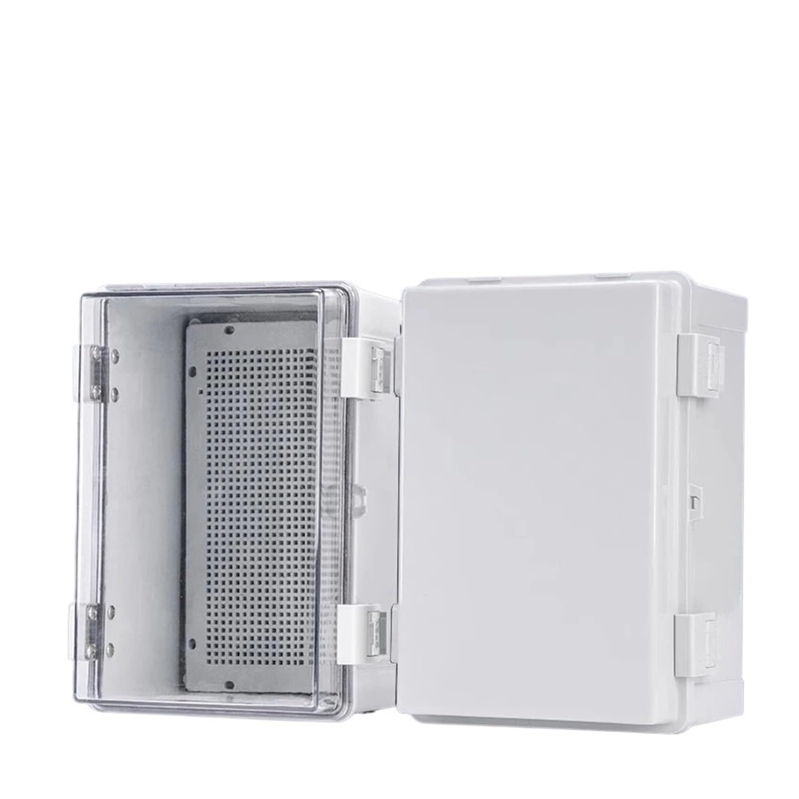 Caja de conexiones estanca Caja de conexiones de alimentación IP66, resistente al agua, gris/transparente, bisagra de plástico ABS, caja de distribución electrónica for exteriores(300x200x170mm,Grey)