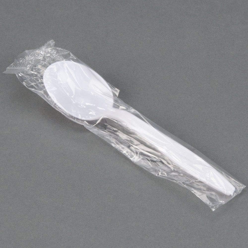 Individually Wrapped White Heavy Weight Plastic Soup Spoon (1000, White Spoon)