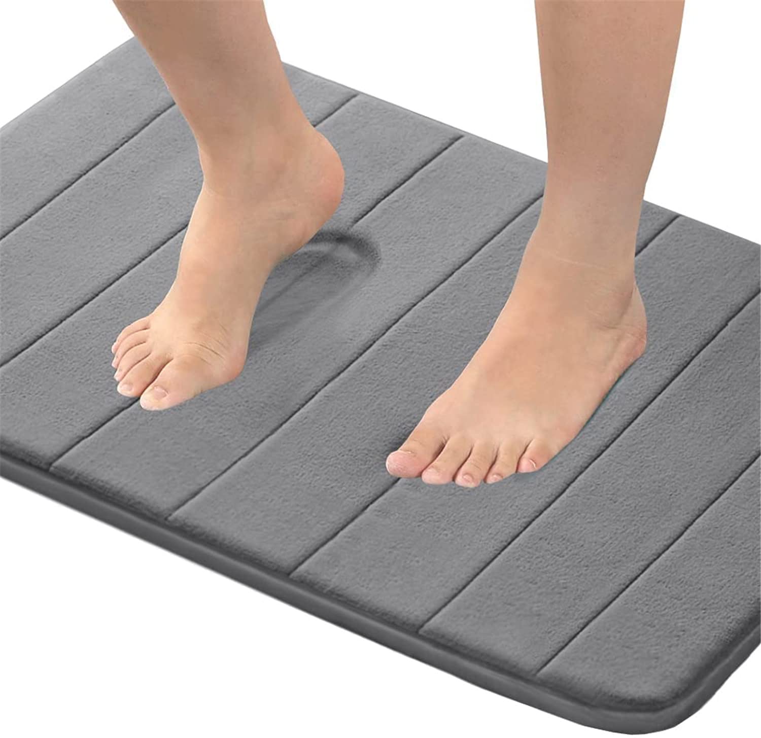 FASCINATDECO Memory Foam Bathroom Rug, Non-Slip Bath Mat, Soft Absorbent Bathroom Carpet, Machine Washable Thick Bath Rug for Tub Shower Bath Room Toilet Floors (Grey,43 x 60 cm)
