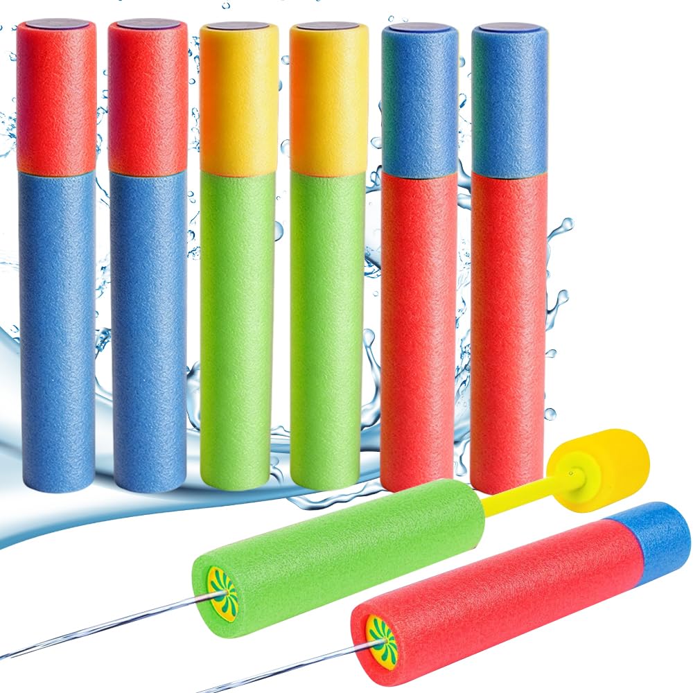 6PCS Foam Water Guns, 25CM Water Pistols for Kid, Push Pull Type Water Blaster, Fun Foam Water Squirter, Summer Super Super Soaker Guns for Boys Girls Adult Outdoor, Beach, Pool, Garden