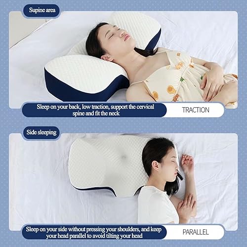Miniatura 7 de Almohada cervical con contorno de almohada, almohada de apoyo cervical para personas que duermen de lado, suavidad cómoda, sin olor, con funda de